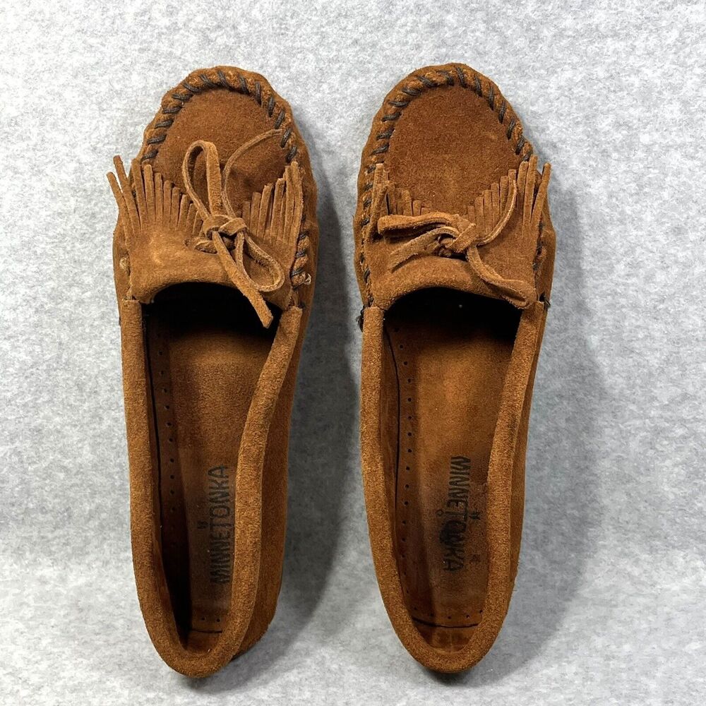 Minnetonka‎ Kilty Hardsole Moccasin Women's 7.5 Brown Suede Boho Chic Western